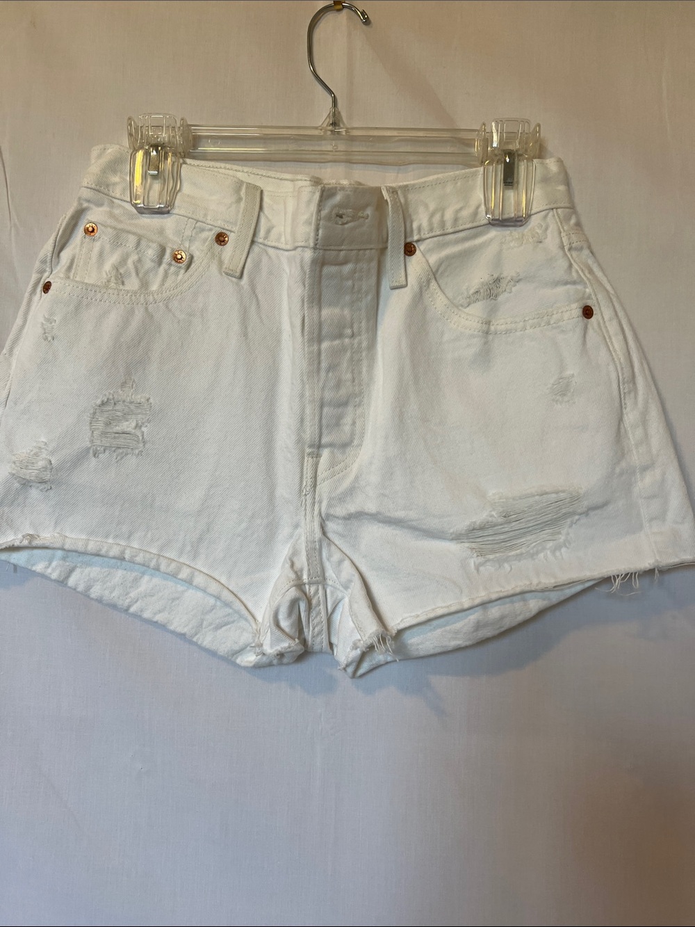 Levi's White Distressed High-Rise Denim Shorts